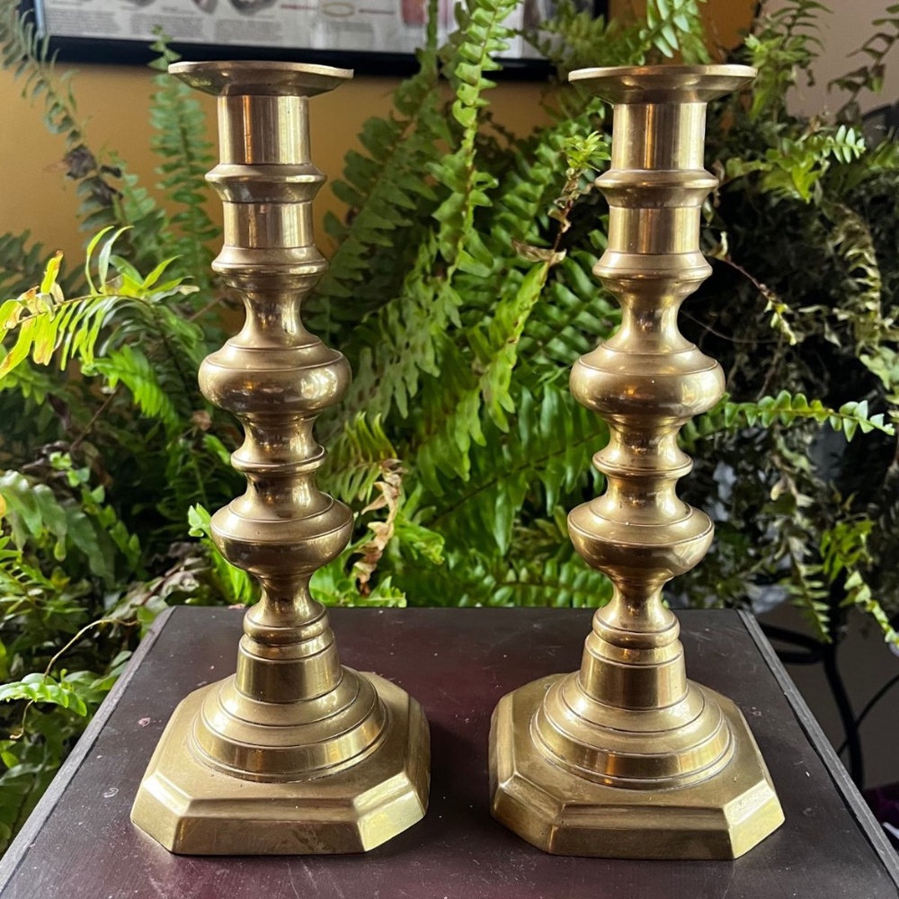 Pair of Vintage Brass Candlesticks Classic Shape 9 Inches Tall